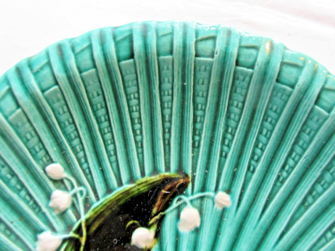 Coupe barbotine verte, Art Déco, SCHRAMBERG: Muguet et Myosotis sur palmier