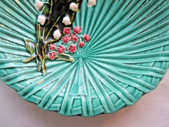 Coupe barbotine verte, Art Déco, SCHRAMBERG: Muguet et Myosotis sur palmier