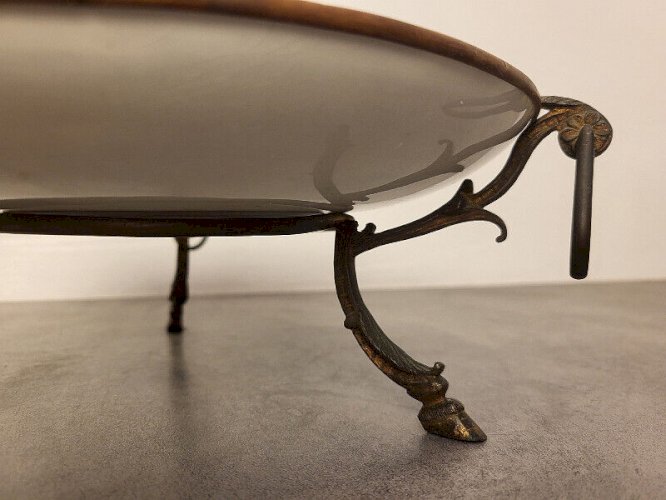 COUPE CENTRE DE TABLE EN BRONZE ET FAÏENCE