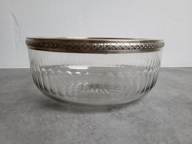 COUPE EN CRISTAL ET ARGENT MASSIF POINCON MINERVE DE 597 GRAMMES