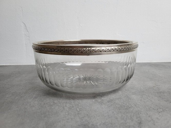 COUPE EN CRISTAL ET ARGENT MASSIF POINCON MINERVE DE 597 GRAMMES
