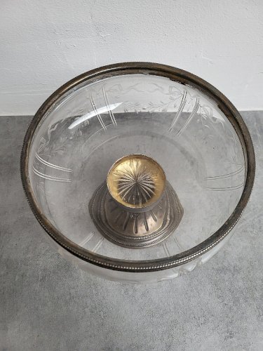 COUPE EN VERRE CISELE ET ARGENT MASSIF POINCON MINERVE STYLE LOUIS XVI de 1017 g