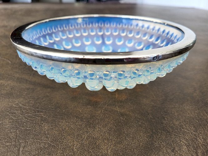 COUPE EN VERRE OPALESCENT ET ARGENT MASSIF SAUMONT FRANCE N° 3