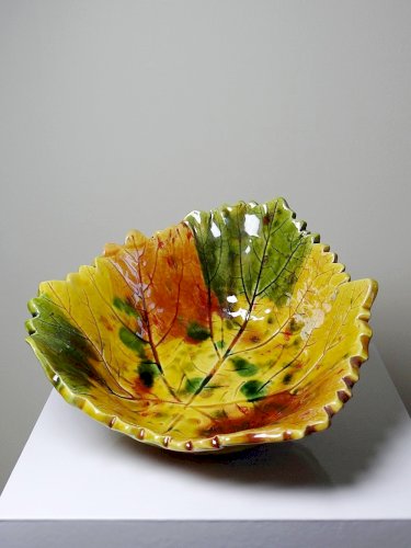 Coupe feuille d'automne céramique barbotine vintage