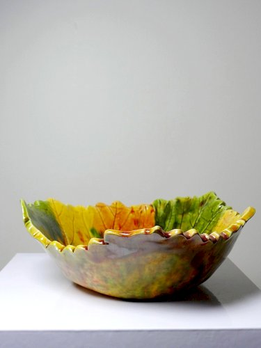 Coupe feuille d'automne céramique barbotine vintage