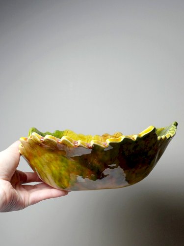 Coupe feuille d'automne céramique barbotine vintage