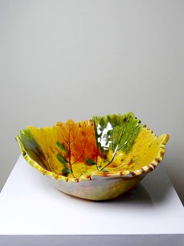 Coupe feuille d'automne céramique barbotine vintage
