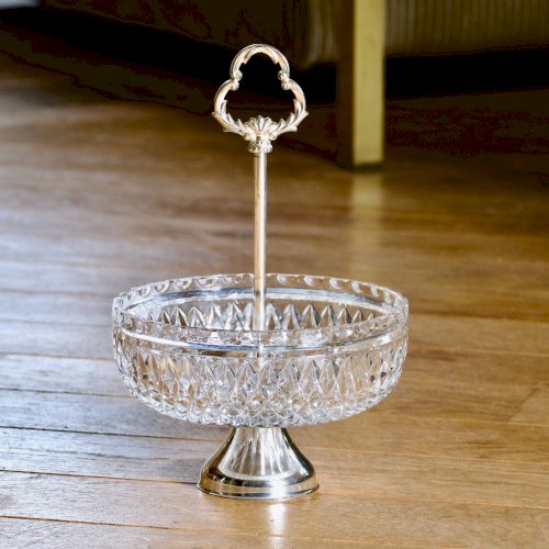 Coupe montée / corbeille de 1950 en cristal et métal argenté
