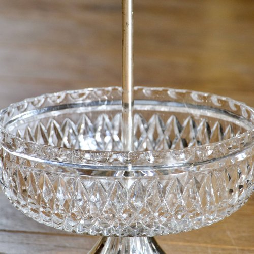 Coupe montée / corbeille de 1950 en cristal et métal argenté