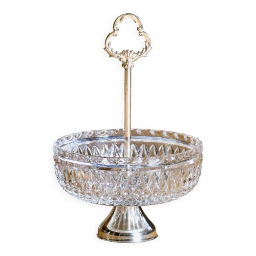 Coupe montée / corbeille de 1950 en cristal et métal argenté