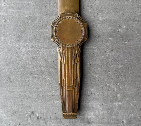 Coupe-papier en bronze Art Déco 1930 patine chocolatée femme et enfant M3950