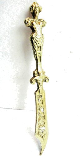 Coupe papier Napoléon III, bronze ajouré et sculpté: Acanthes et Buste de femme
