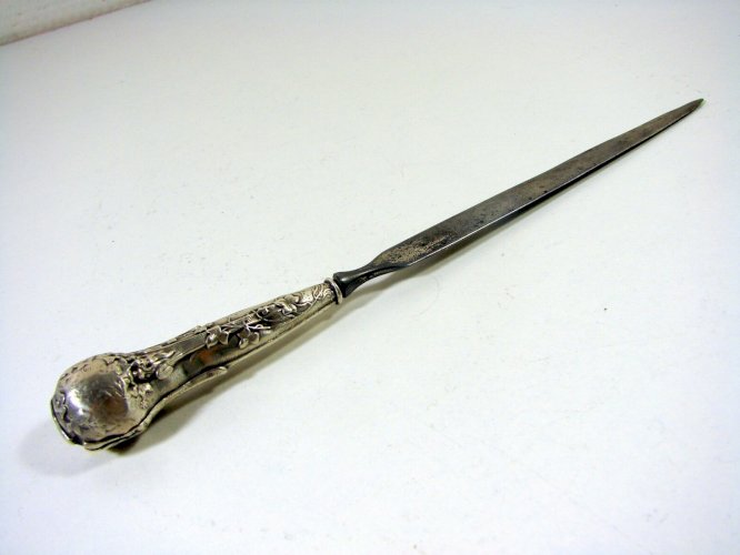 Coupe Papier Ouvre Lettre Manche Argent Sculpté Epoque Art Nouveau