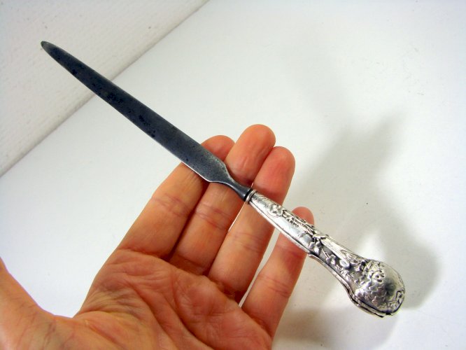 Coupe Papier Ouvre Lettre Manche Argent Sculpté Epoque Art Nouveau