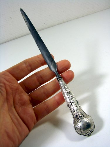 Coupe Papier Ouvre Lettre Manche Argent Sculpté Epoque Art Nouveau