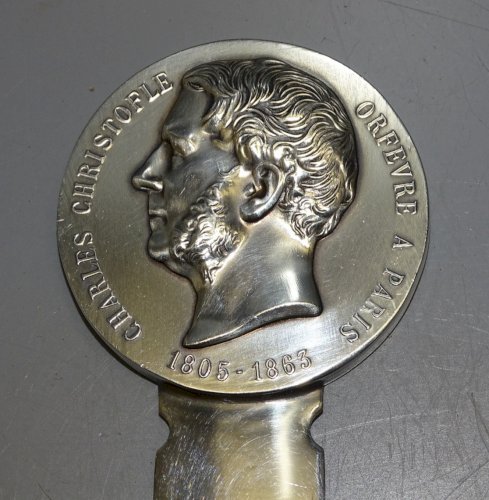 -COUPE PAPIER OUVRE LETTRES PORTRAIT CHARLES CHRISTOFLE ORFEVRE A PARIS  D