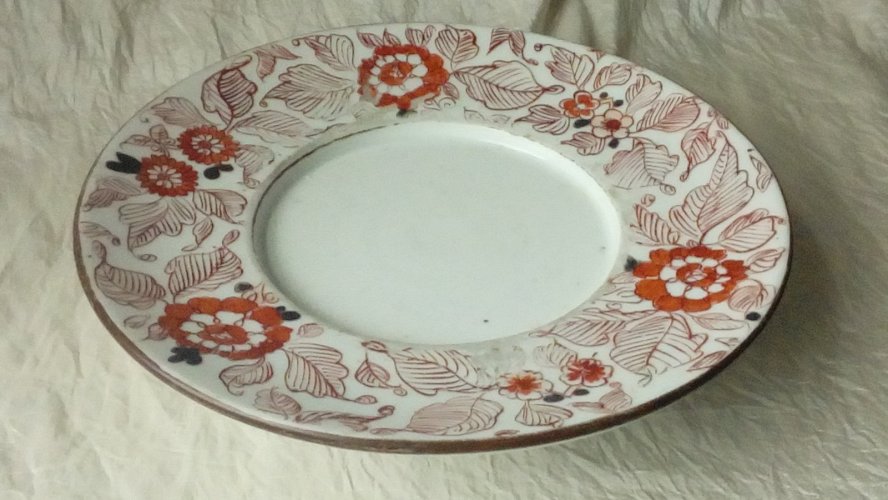 COUPE PLAT COMPOTIER EN PORCELAINE EPAISSE IMARI CHINE FIN 19 EME*