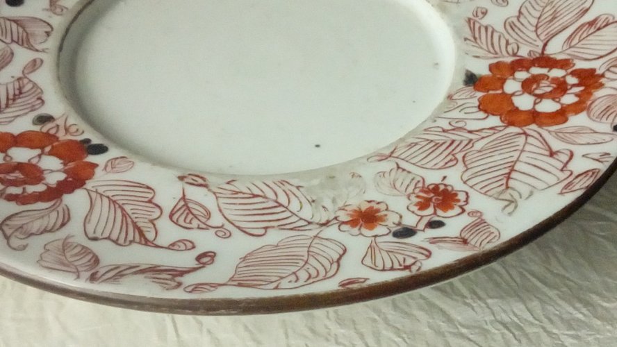 COUPE PLAT COMPOTIER EN PORCELAINE EPAISSE IMARI CHINE FIN 19 EME*