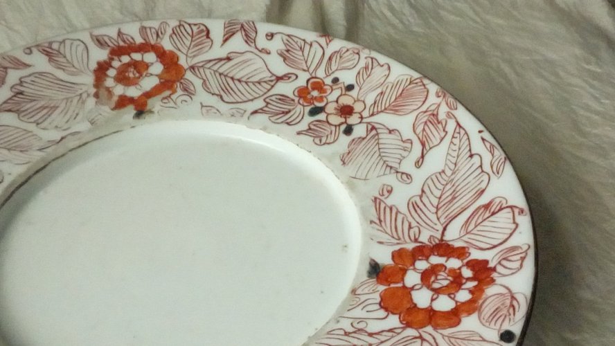 COUPE PLAT COMPOTIER EN PORCELAINE EPAISSE IMARI CHINE FIN 19 EME*