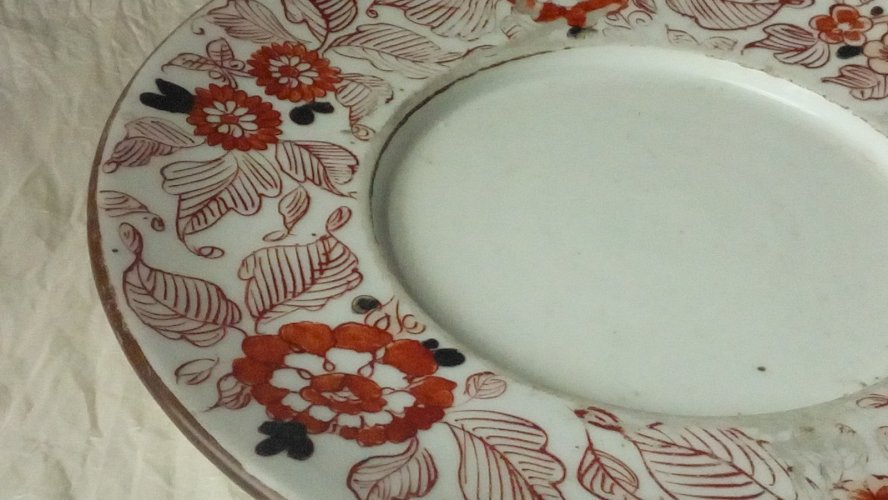 COUPE PLAT COMPOTIER EN PORCELAINE EPAISSE IMARI CHINE FIN 19 EME*