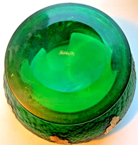 Coupe signée Legras, Montjoye, Verre vert Dégagé à l'Acide, chêne et glands Or