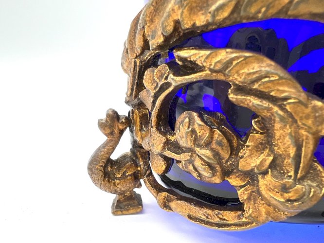 Coupe verre bleu cobalt et bronze doré XIXe style Louis XV Rococo antique