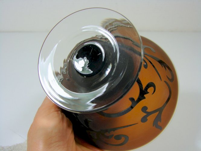 Coupe Verre sur Piédouche à Décor Dégagé à l'Acide pas Signée TBE