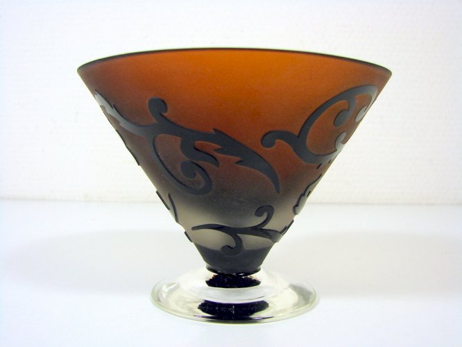 Coupe Verre sur Piédouche à Décor Dégagé à l'Acide pas Signée TBE