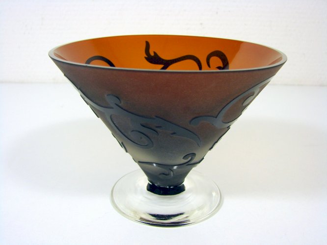 Coupe Verre sur Piédouche à Décor Dégagé à l'Acide pas Signée TBE