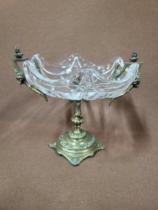 BRONZE AND GLASS EMPTY POCKET BOWL RAM'S HEAD