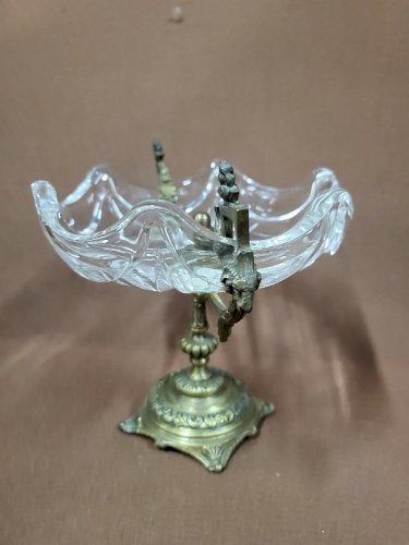 COUPE VIDE POCHE EN BRONZE ET VERRE TETE DE BELIER