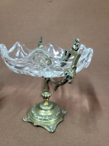 COUPE VIDE POCHE EN BRONZE ET VERRE TETE DE BELIER