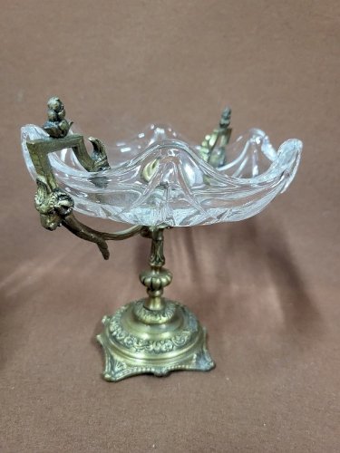 COUPE VIDE POCHE EN BRONZE ET VERRE TETE DE BELIER