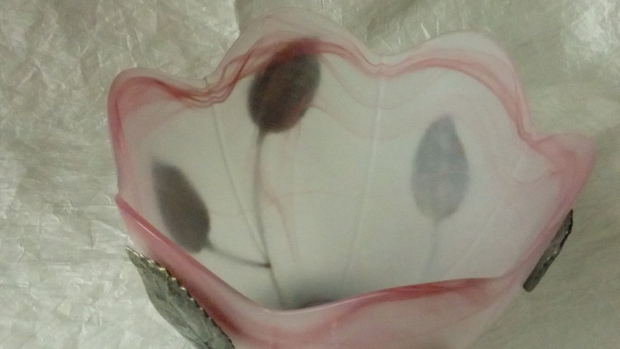 COUPE VIDE POCHE EN VERRE MOULE PRESSÉ MONTURE EN METAL STYLE ART DÉCO *