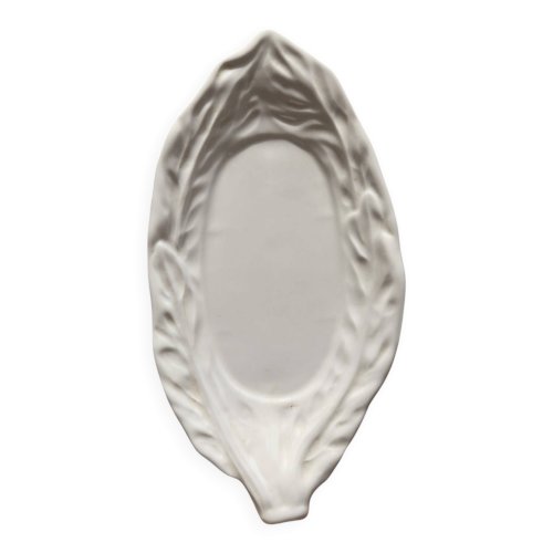 Coupelle ancienne feuille en barbotine blanche anglaise