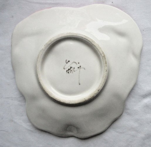 Coupelle en céramique signée Italy: Une pensée rouge et rose