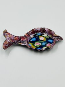 Vintage Fish Bowl Enamel on Copper Modernist 70s