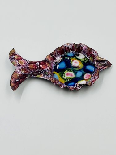 Coupelle Poisson Vintage Émaux sur Cuivre Moderniste 70s