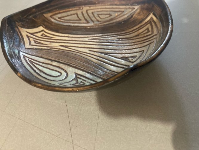 Coupelle Terre Cuite Vallauris Alexandre Kostanda Motif Abstrait Ceramique