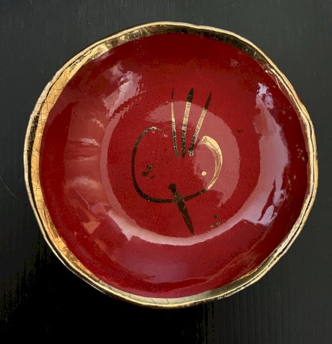 coupelle vide poche ceramique orange dorure Agnes Raffier Marseille artisanat