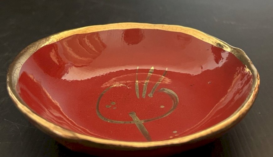 coupelle vide poche ceramique orange dorure Agnes Raffier Marseille artisanat