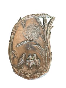 Coupelle vide-poche  en régule à décor d'oisillons