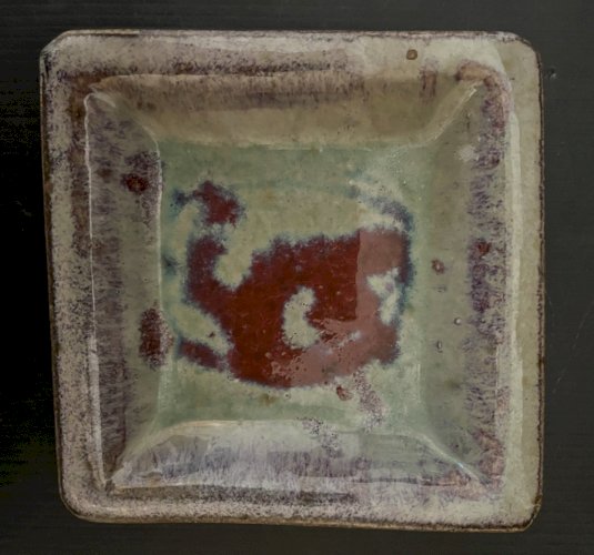 Coupelle Vide-poche vert rouge Grès Signée A Identifier  Céramique artisanat