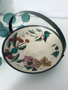 Coupelle vintage en laiton émaillé - Artisanat Indien - Décor floral