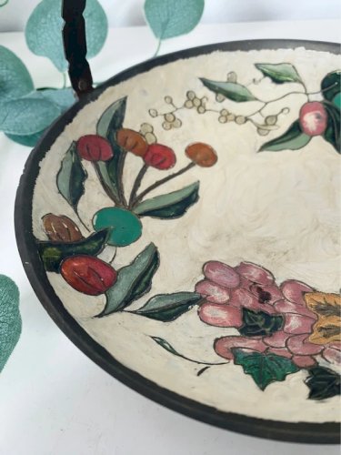 Coupelle vintage en laiton émaillé - Artisanat Indien - Décor floral