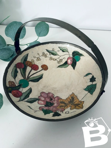 Coupelle vintage en laiton émaillé - Artisanat Indien - Décor floral