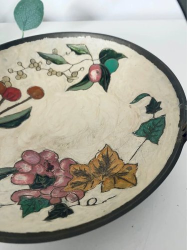 Coupelle vintage en laiton émaillé - Artisanat Indien - Décor floral