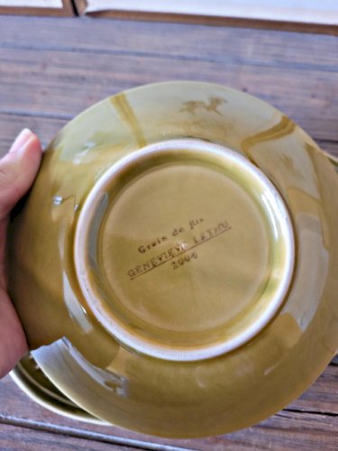 Coupelles / bols (x2) Geneviève Lethu + ravier, Grain de Riz vert