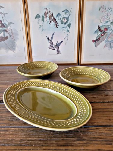 Coupelles / bols (x2) Geneviève Lethu + ravier, Grain de Riz vert