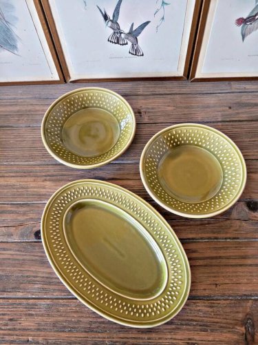 Coupelles / bols (x2) Geneviève Lethu + ravier, Grain de Riz vert